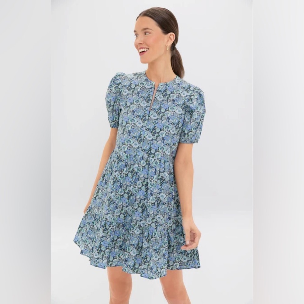 Tuckernuck Light Blue Ditsy Floral Zip Front Ellie Mini Dress NWOT